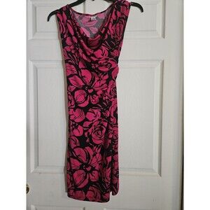 Motherhood Maternity Women’s Medium Black Pink Flowered floral dress Tie Waist